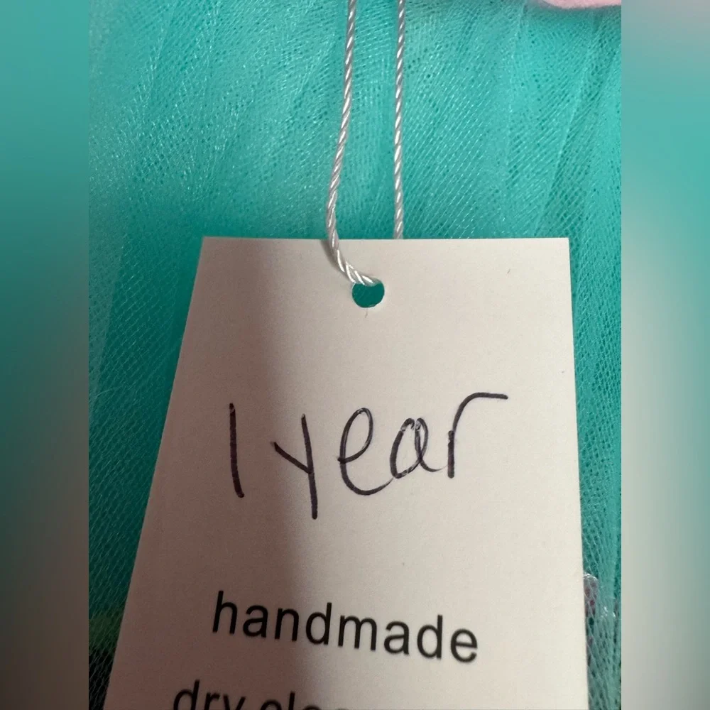 Handmade Floral Kids dress with Pink and Green Accents - Picture 3 of 3